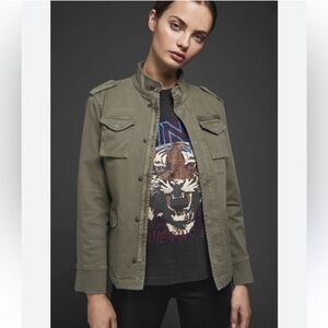 Anine Bing Zip Jacket Army Military Olive Green 4 Pocket, Epaulets